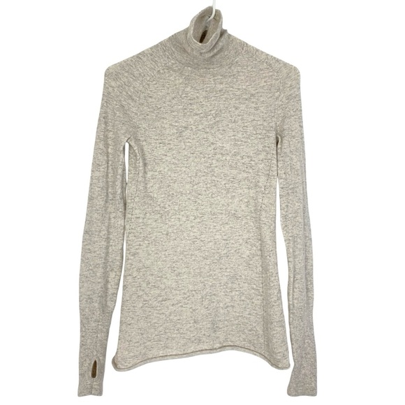 Inhabit Cashmere Sweater Womens Size Small Gray Cream Turtleneck Thumbholes - Picture 1 of 7